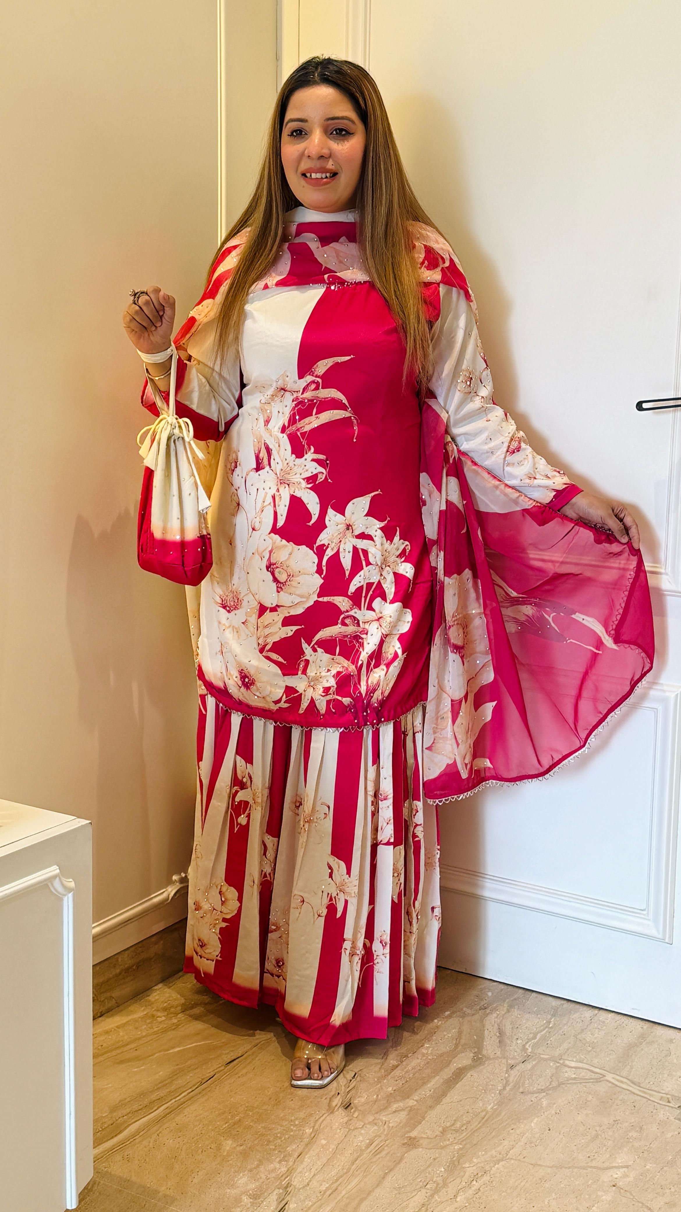 Pink & White | Black & Cream Luxe Crepe Sharara Suit